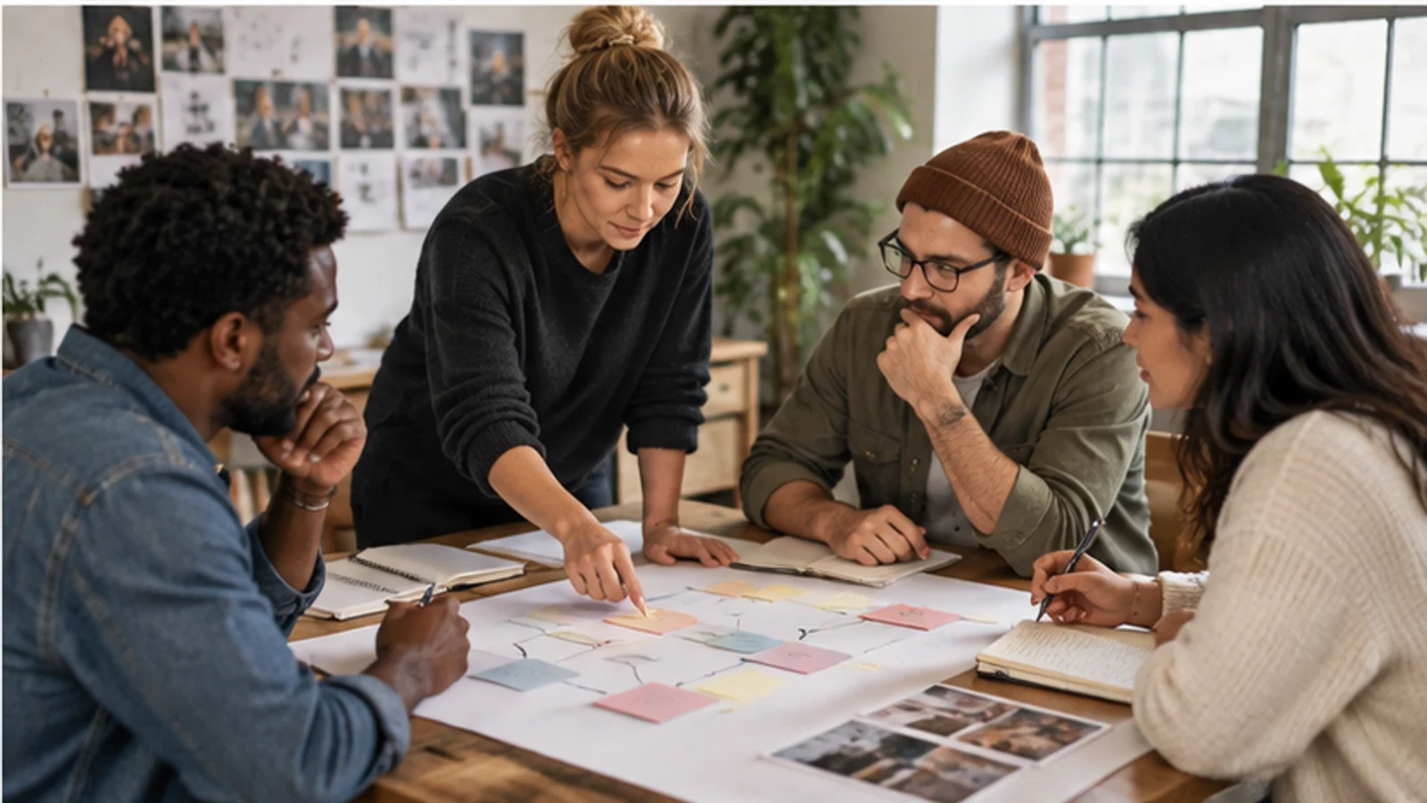 A small creative team maps responsibilities and handoff steps.